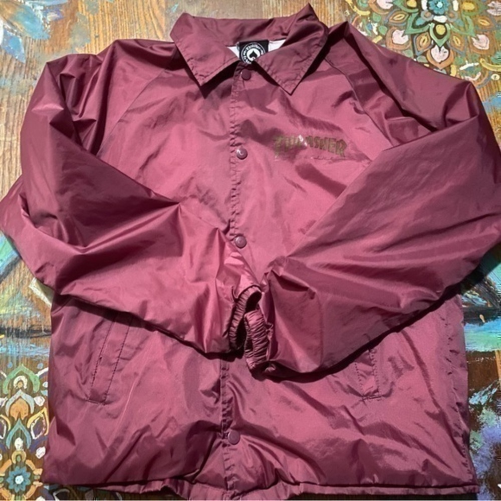 P THRASHER PENTAGRAM COACH JACKET (MAROON) Size Small